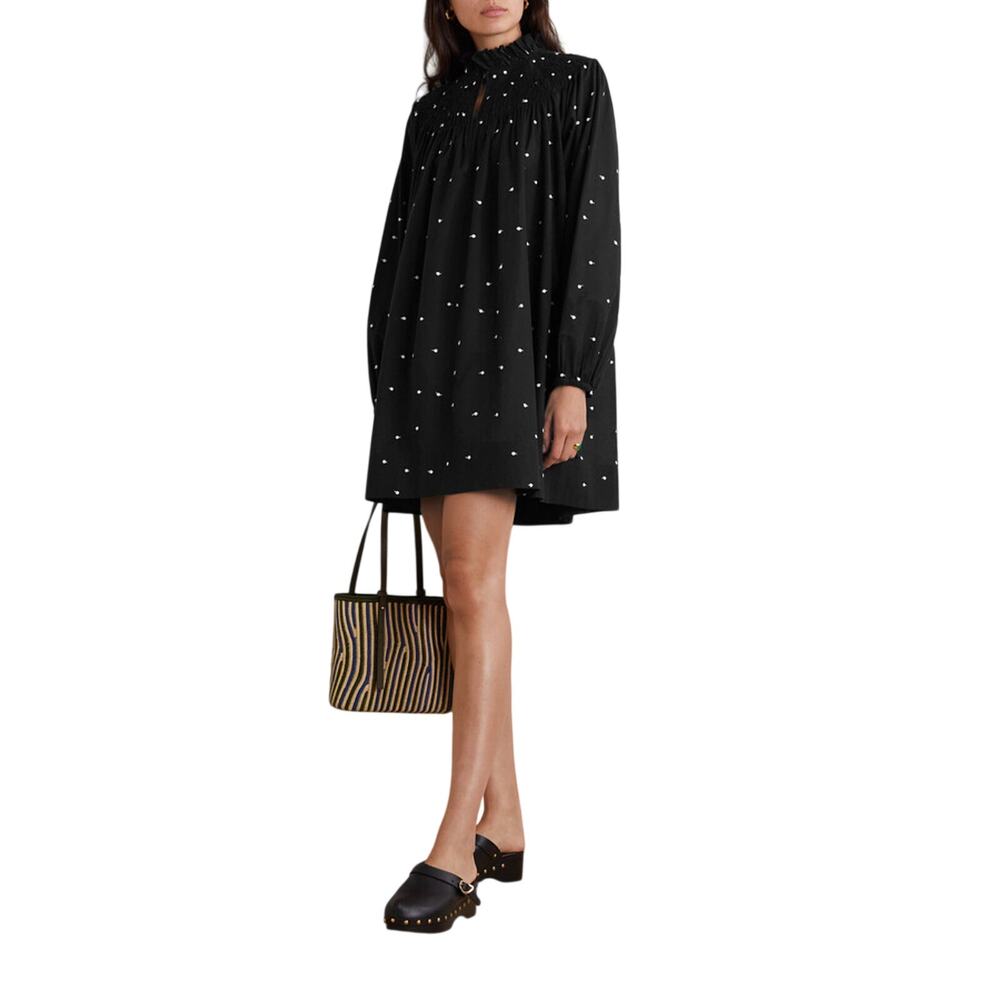 Three Graces London Shirred Swiss Dot Black Antoinette Mini Size 6 US / UK 10